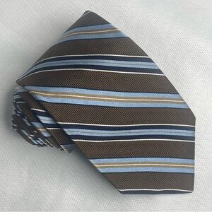 Brooks Brothers Woven Repp Silk Textured Tie Preppy Stripe Brown Blue Necktie